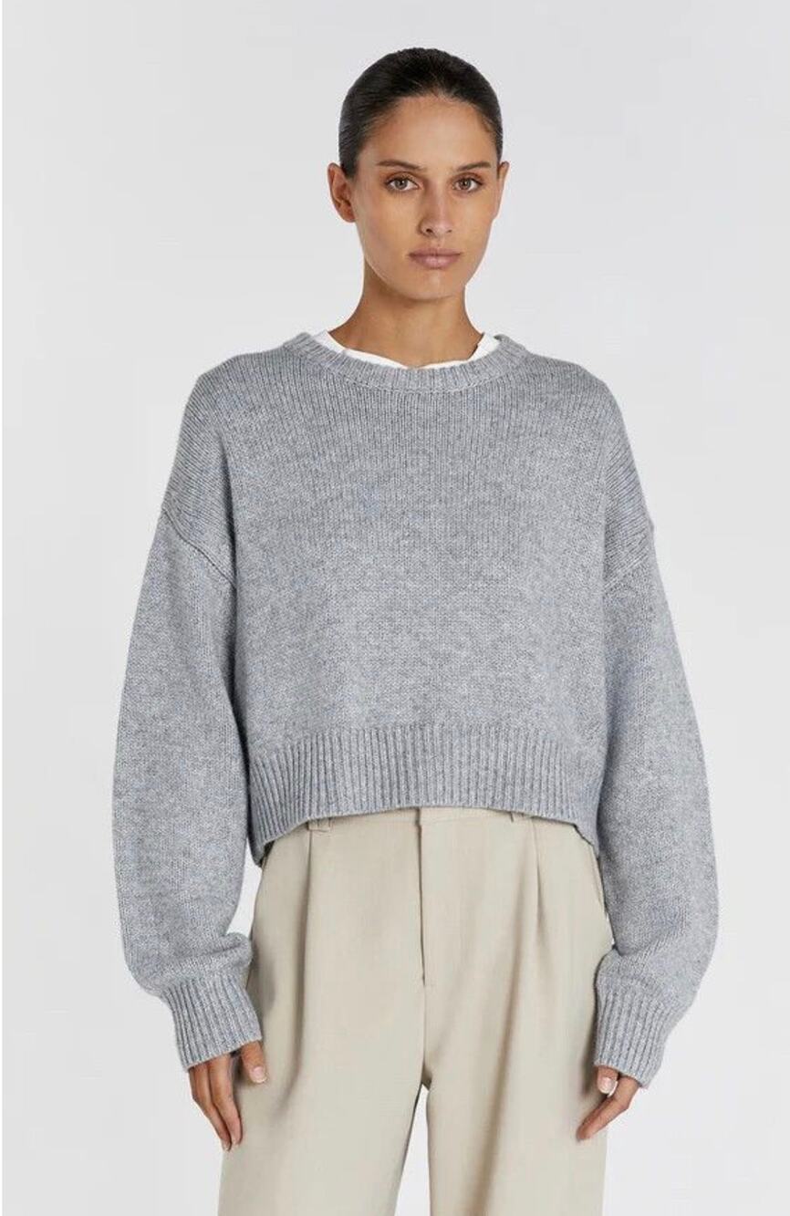 DISSH Oliver Cropped Wool-Blend Knit Jumper Silver Marle Size Large